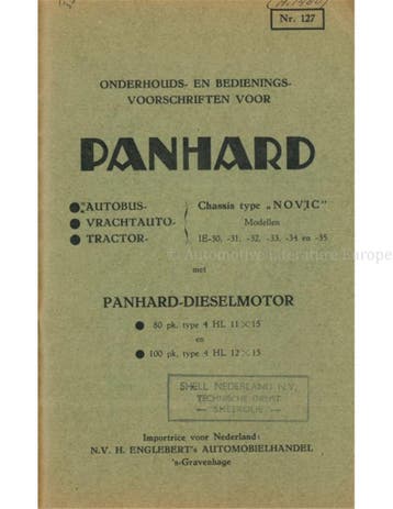 1949 PANHARD DIESELMOTOR INSTRUCTIEBOEKJE NEDERLANDS, Auto diversen