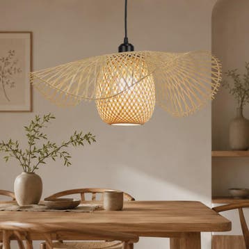 Japanse Wabi Sabi Bamboe Rotan Hanglamp 55cm - Natuurlijk Ge, Huis en Inrichting, Verzenden, Nieuw