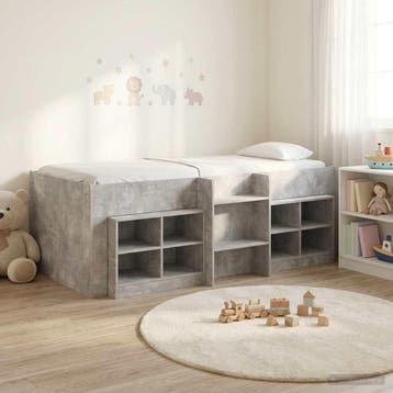 vidaXL Loft Bed Frame met Kast met plank 3 st Betongrijs, Verzenden, Nieuw, Grijs, Hout
