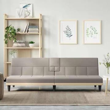Taupe Stoffen Sofa Bed met Bekerhouders en Verstelbare Rugle, Verzenden, Nieuw