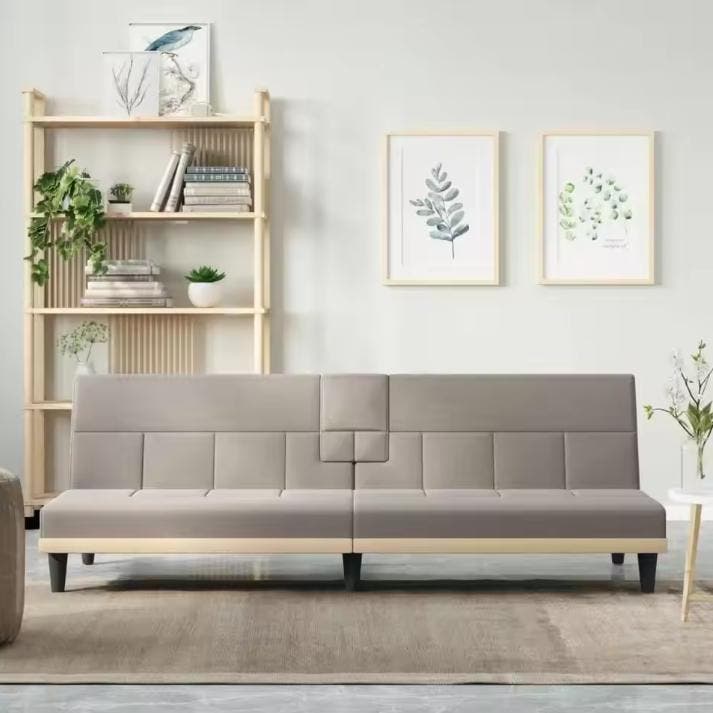 Taupe Stoffen Sofa Bed met Bekerhouders en Verstelbare Rugle, Huis en Inrichting, Slaapkamer | Slaapbanken, Nieuw, Verzenden