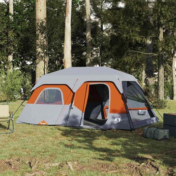 vidaXL Tent 9-persoons waterdicht snelontgrendeling grijs en, Verzenden, Nieuw, Tot en met 2