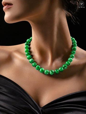 Jade-edelsteen kralenketting - 925 sterlingzilver met gouden