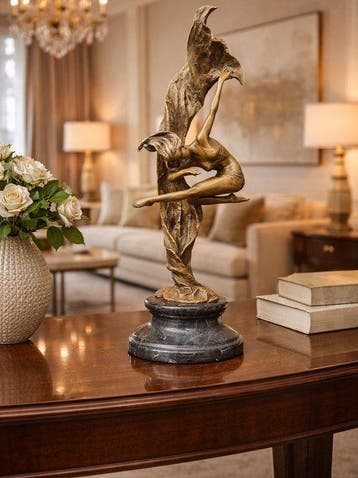 Beeld, Bronze: Scarf Dancer 52cm - Lady - 52.5 cm - Brons,, Antiek en Kunst, Kunst | Designobjecten