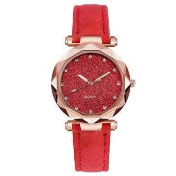 Fako - Horloge - Stars - PU Suède - Ø 34mm - Rood, Verzenden, Nieuw
