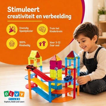 Magnetic Tiles Racebaan - 126 Stuks - Zelfrijdende Autos -, Verzenden, Zo goed als nieuw