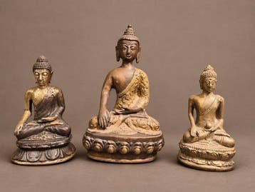 Beeld, Drie Boeddha beelden - 20 cm - Brons