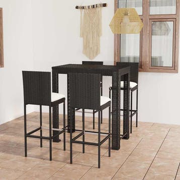 vidaXL 5-delige Tuinbarset met kussens poly rattan zwart, Verzenden, Nieuw, 4 zitplaatsen