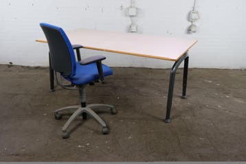 Gispen bureau 180x90 cm ahorn blad grijs frame tweedehands, Gebruikt, Verzenden, Gispen, Overige typen