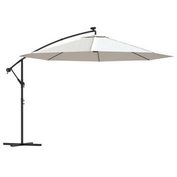 Grote hangparasol 350cm zand met LED - 56% voordeel, Verstelbaar, Ophalen of Verzenden, 3 tot 4 meter, Zweefparasol