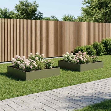 vidaXL Plantenbak 2 st Olijfgroen 80 x 80 x 20 cm, Minder dan 30 cm, Verzenden, Nieuw, Metaal
