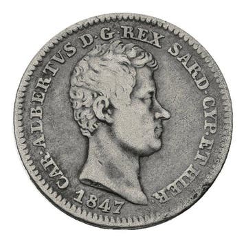 Italië, Koninkrijk Sardinië Carlo Alberto. 50 Centesimi 1847