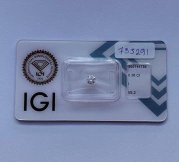 1 pcs Diamant (Natuurlijk) - 0.36 ct - Rond - I - VS2 -, Nieuw