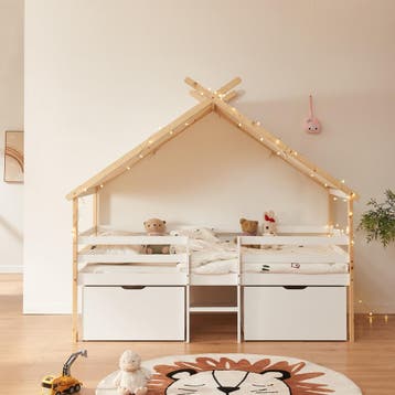 Kinderbed Surnadal Huisbed met dak 2 lades en trapje 200x90, Kinderen en Baby's, Kinderkamer | Bedden, Verzenden, Nieuw