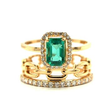 Ring - 14 karaat Geel goud - 1.30ct. tw. Smaragd - Diamant, Sieraden, Tassen en Uiterlijk, Nieuw