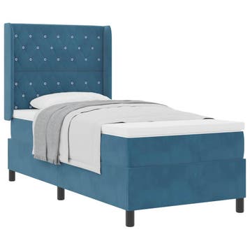 vidaXL Boxspringbed met matras Blauw 90 x 200 cm Fluweel, Eenpersoons, Nieuw, Stof, Verzenden