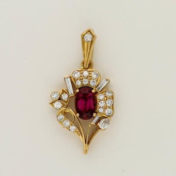 Hanger - 18 karaat Geel goud Diamant (Natuurlijk) - Robijn