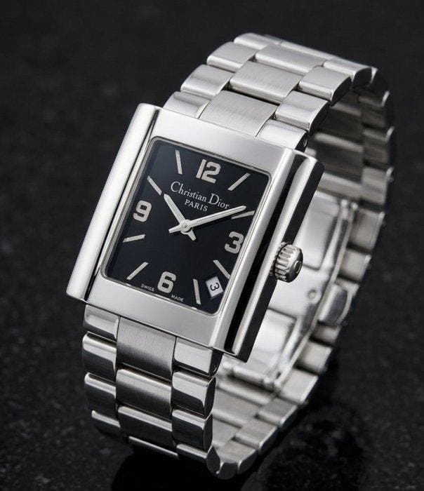 Christian Dior - Riva Rectangular Black Dial Quartz -, Sieraden, Tassen en Uiterlijk, Horloges | Heren