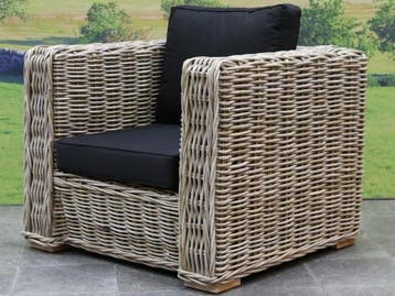 Nissah lounge tuinstoel naturel rotan - olefin black -, Ophalen of Verzenden, Nieuw