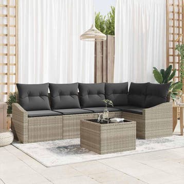 vidaXL Tuinbankenset 6 st Lichtgrijs poly rattan, Verzenden, Nieuw, 6 zitplaatsen