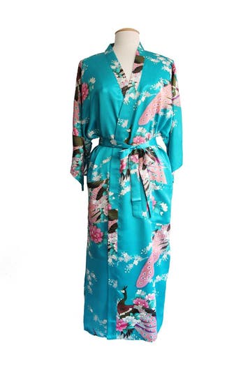 KIMU® Lange Kimono Oceaanblauw M-L Maxi Satijnen Kamerjas Bl, Ophalen of Verzenden, Nieuw, Maat 38/40 (M), Carnaval