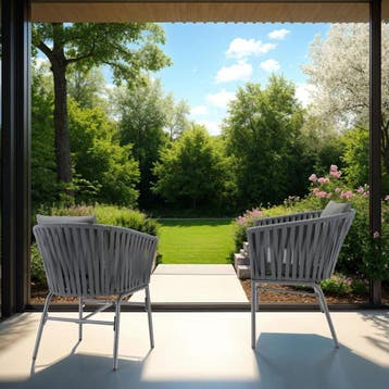 Stoelset Valeiras in rope-design, dikke kussens, 60x61x77cm, Tuin en Terras, Verzenden, Nieuw