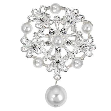 Fako Bijoux - Broche - Bloem Met Parels Bianca - 45x65mm -, Verzenden, Nieuw