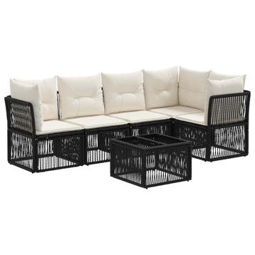vidaXL Tuinbankenset 6 pcs Zwart poly rattan, Tuin en Terras, Verzenden, Nieuw, 6 zitplaatsen