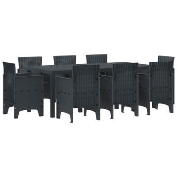 vidaXL Tuin eettafelset 9 st Antracietkleurig Polypropyleen, Verzenden, Nieuw, Meer dan 8 zitplaatsen
