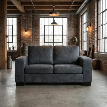 Leren bank Enjoy - 2 zits - Kenia Denim (blauw) - Poten, Huis en Inrichting, 150 tot 200 cm, Nieuw, Ophalen of Verzenden, Rechte bank