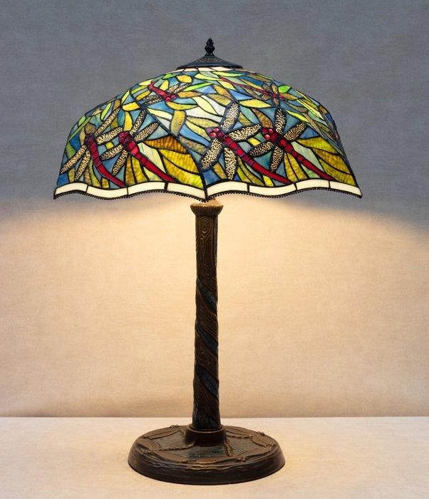 Lamp - Tiffany style - dragonfly - Messing, Glas - 80 cm! XL, Antiek en Kunst, Kunst | Designobjecten