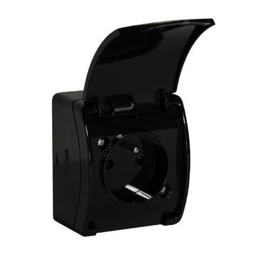 Stopcontact opbouw waterproof - Met penaarde - Zwart, Doe-het-zelf en Verbouw, Elektra en Kabels, Ophalen of Verzenden, Nieuw