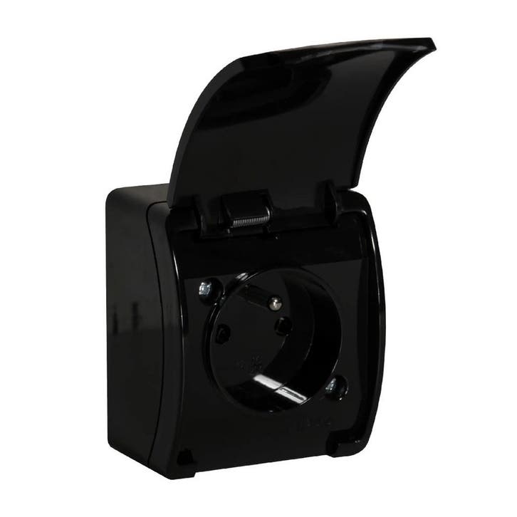Stopcontact opbouw waterproof - Met penaarde - Zwart, Doe-het-zelf en Verbouw, Elektra en Kabels, Stopcontact, Nieuw, Ophalen of Verzenden