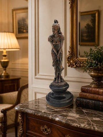 Brons beeld van een voorovergebogen dame - sculptuur, miss