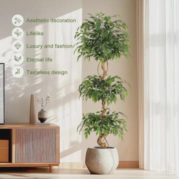 Kunst Ficus Boom met Gebogen Stam en Witte Pot - Realistisch, Verzenden
