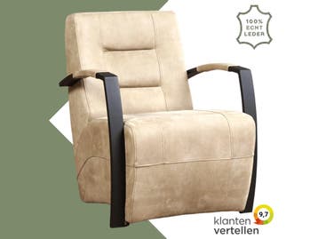 Leren fauteuil Magnificent - Kenia Taupe (taupe/bruin), Nieuw, Ophalen of Verzenden, 50 tot 75 cm, Industrieel, Modern