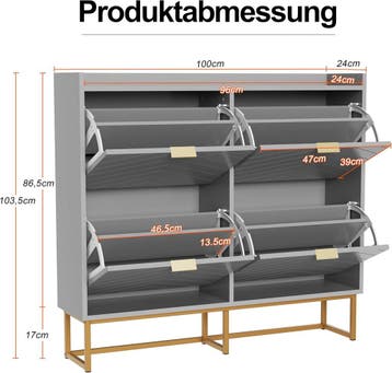 Schoenenkast - Schoenenrek - 103,5x100x24 cm - Grijs - UEV, Verzenden, Zo goed als nieuw