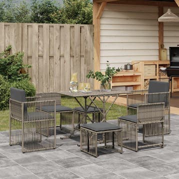 vidaXL 7-delige Tuinset met kussens poly rattan grijs, Verzenden, Nieuw, Tuinset