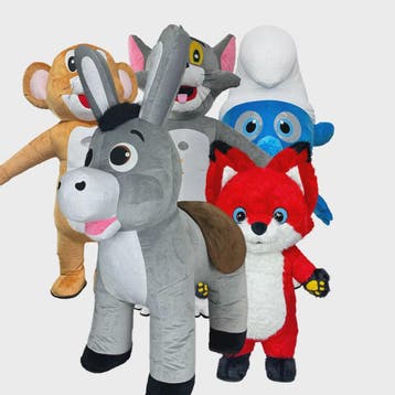 Opblaasbaar Mascot Kostuum Set: Ezel, Muis, Kat & Vos - Fees
