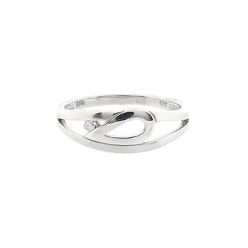 Witgouden ring met diamant; 0,03 ct., Sieraden, Tassen en Uiterlijk, Ringen, Gebruikt, Ophalen of Verzenden, 17 tot 18, Met edelsteen
