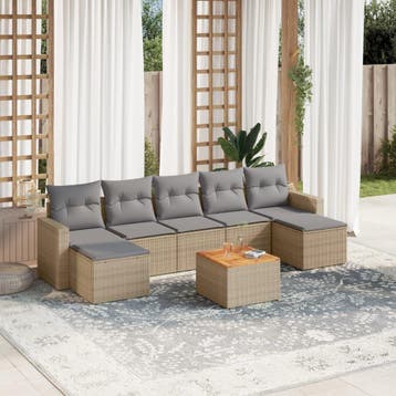 vidaXL 8-delige Loungeset met kussens poly rattan gemengd, Verzenden, Nieuw, Loungeset
