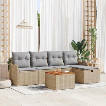 vidaXL Tuinbankenset 6 st Beige Poly riet, Verzenden, Nieuw, Rotan, 6 zitplaatsen