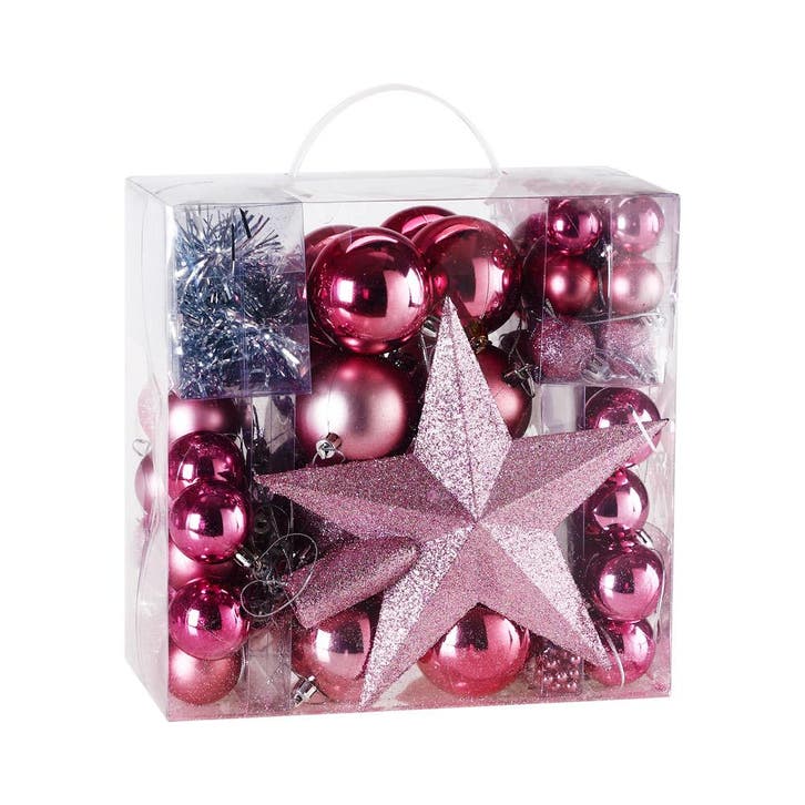 Kerstboomballen kunststof kleur Roze set van 77 stuks, Diversen, Kerst, Nieuw, Verzenden