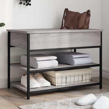 vidaXL Schoenenbankje 70x42,5x50 cm bewerkt hout grijs, Verzenden, Nieuw