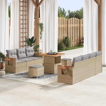vidaXL Tuinbankenset 13 st 9-Aantal zitplaatsen Beige en, Verzenden, Nieuw, Rotan, 3 zitplaatsen