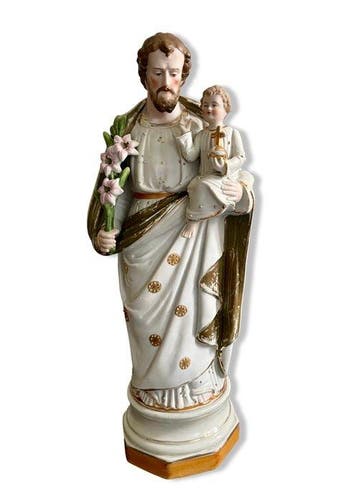 Beeld, Sint-Jozef met Jezus - 39 cm - Biscuit porselein