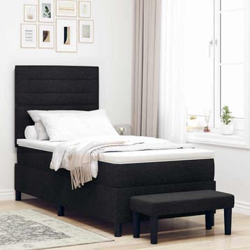 vidaXL Boxspringbed met kussen met hoofdeinde Zwart 90 x 200, Eenpersoons, Verzenden, Zwart, Nieuw