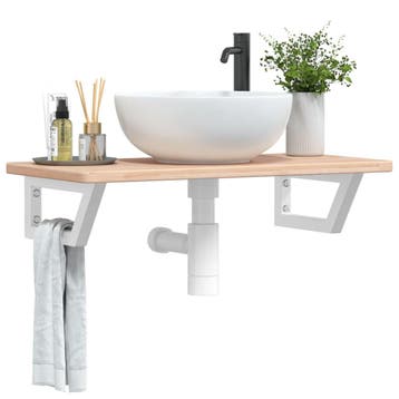vidaXL Badkamer wandschap staal en massief eikenhout, Verzenden, Nieuw