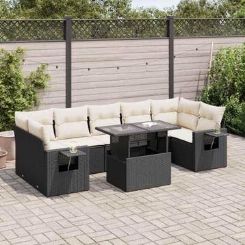 vidaXL 8-delige Loungeset met kussens poly rattan zwart, Verzenden, Nieuw, Loungeset