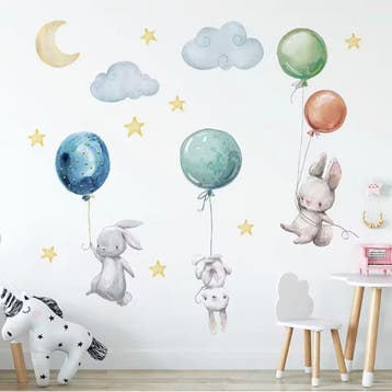 Konijn Muurstickers Ballonnen Maan Sterren Kinderkamer, Verzenden, Nieuw